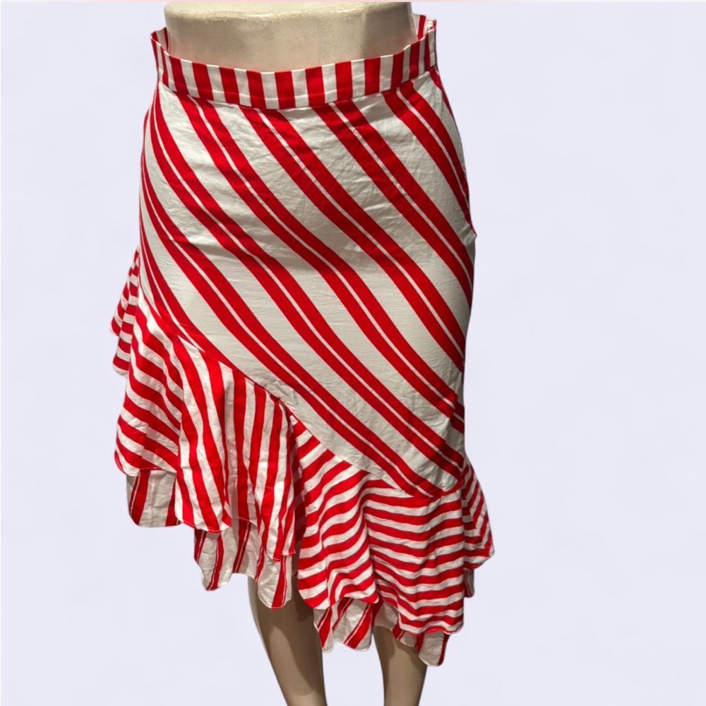 Zara Red and White Asymmetrical Skirt
